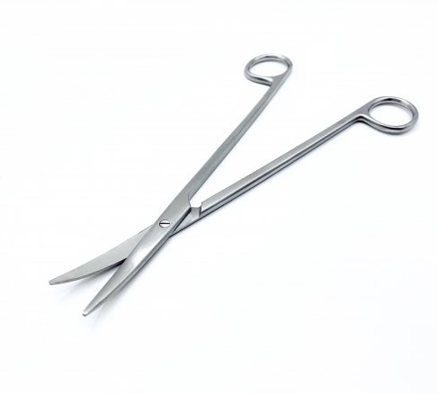 Ножиці по Metzenbaum, анатомічні, для розтину м'яких тканин, зігнуті, гострокінцеві. Довжина 18 см